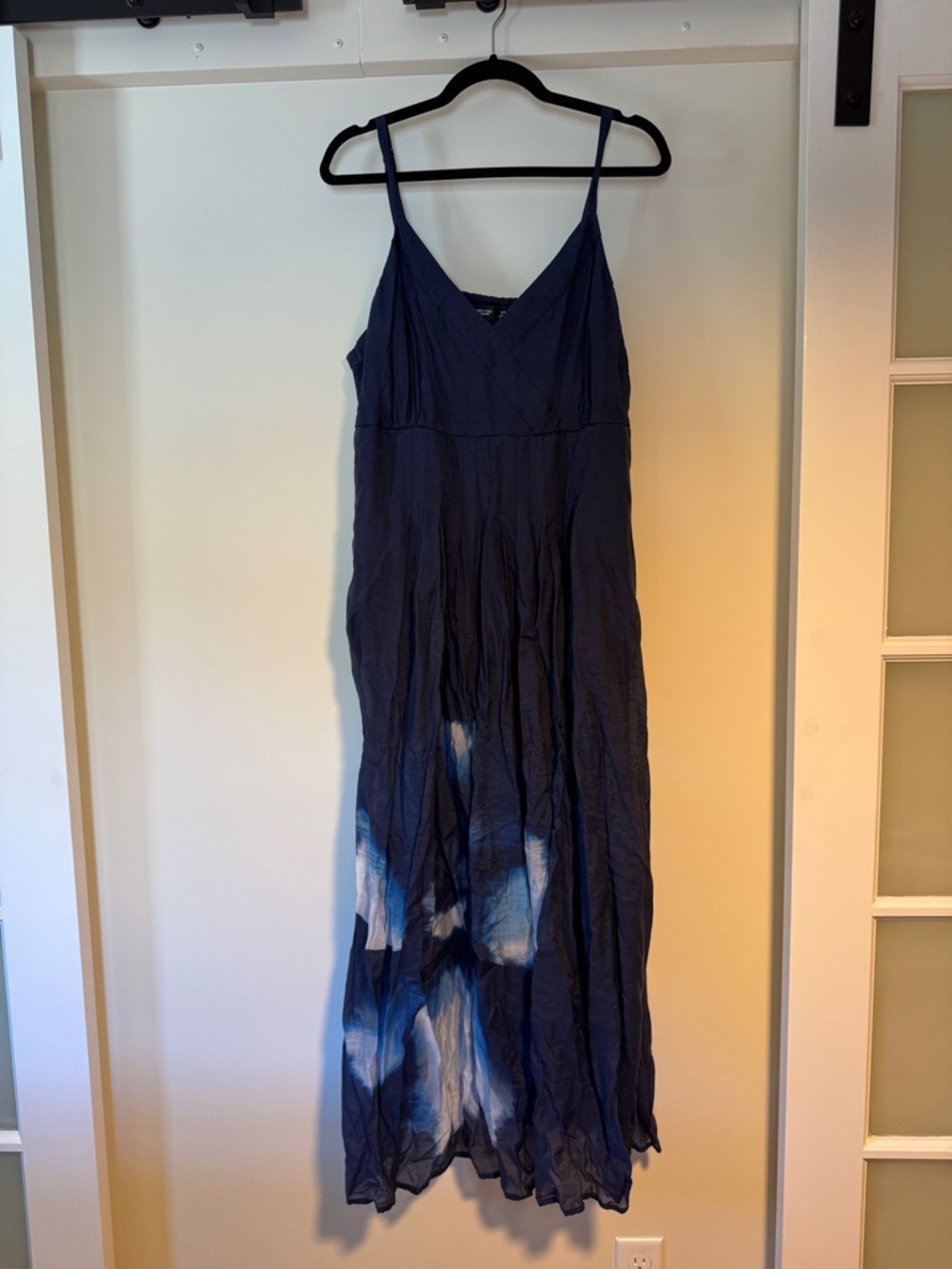 Navy Blue Tie-Dye Maxi Dress - Sleeveless V-Neck